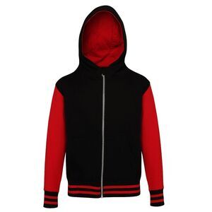 AWDis Hoods Childrens/Kids Urban Varsity Hoodie / Jet Black/ Fire Red